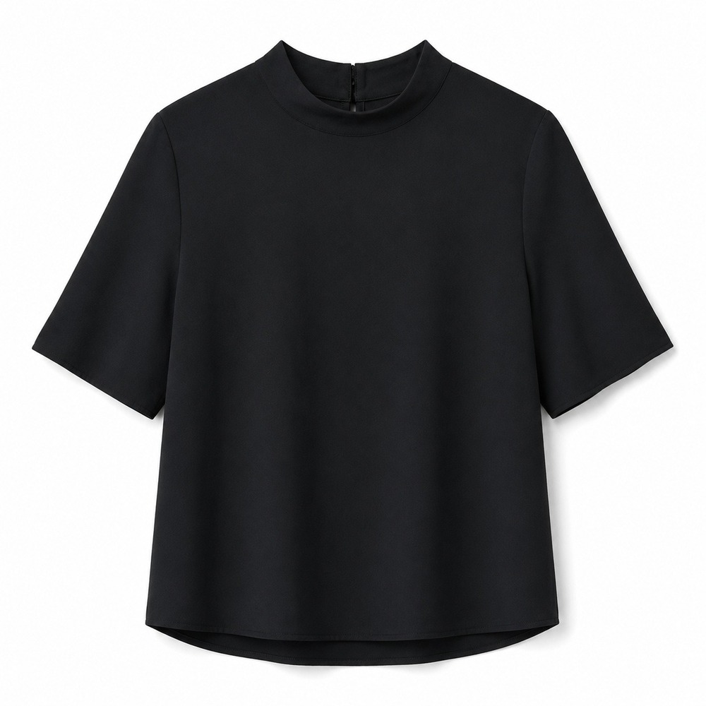 Uniqlo‎ Womens Mock Neck Short Sleeve Blouse Black Size S Keyhole Back